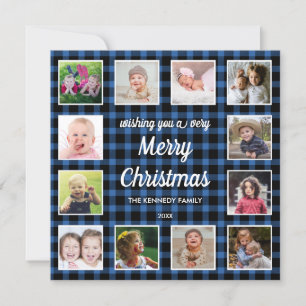 Cartes Pour Fêtes Annuelles Bleu Buffalo Plaid 12 Photo Collage Noël