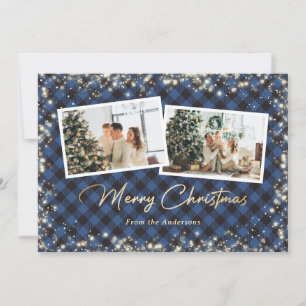 Cartes Pour Fêtes Annuelles Bleu Buffalo Plaid Gold Photo Noël