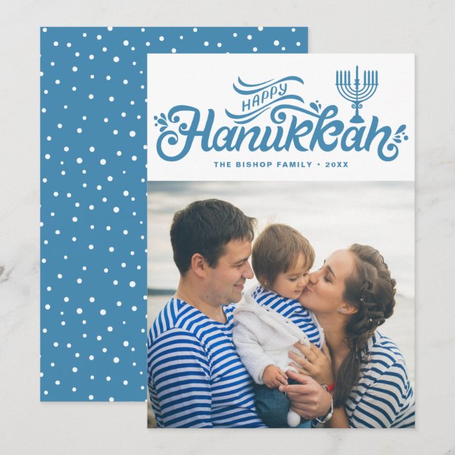 Cartes Pour Fêtes Annuelles Bleu clair Bonne main Hanoukka (Devant / Derrière)