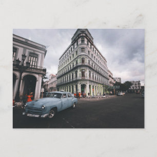 Cartes Pour Fêtes Annuelles Bleu Classic Vintage Car Cityscape