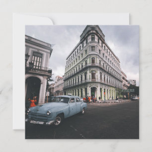 Cartes Pour Fêtes Annuelles Bleu Classic Vintage Car Cityscape