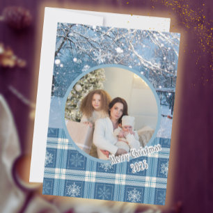 Cartes Pour Fêtes Annuelles Bleu Cosy Plaid Neige hiver photo Noël