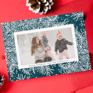 Cartes Pour Fêtes Annuelles Bleu d'hiver & Icy Blanc Noël Botanique Photo