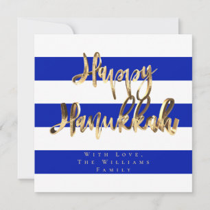 Cartes Pour Fêtes Annuelles Bleu et Blanc Élégant Script Joyeux Hanukkah