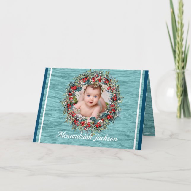 Cartes Pour Fêtes Annuelles Bleu et blanc Noël votre photo Eau nautique (Devant)