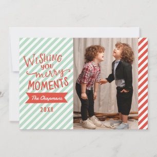 Cartes Pour Fêtes Annuelles Bleu et Rouge rayures Noël Fête Photocard