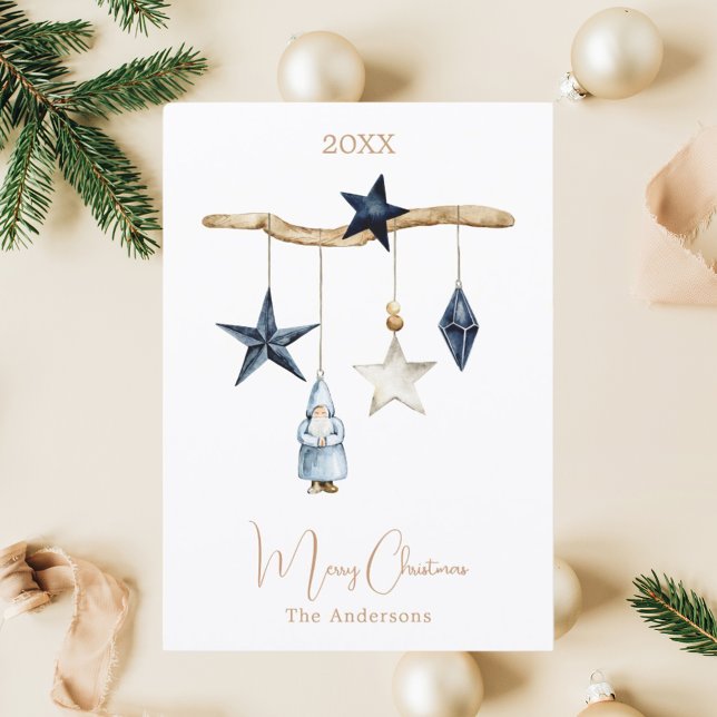Cartes Pour Fêtes Annuelles Bleu étoiles nordique gnome bois Noël (Créateur téléchargé)