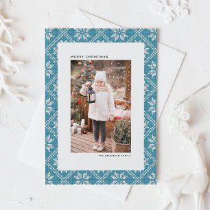 Cartes Pour Fêtes Annuelles Bleu Fair Isle Motif de Noël Photo