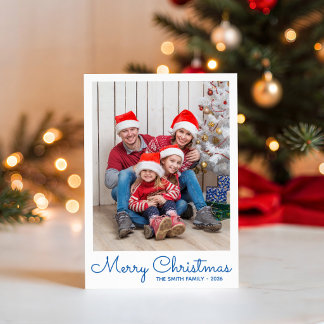 Cartes Pour Fêtes Annuelles Bleu Festif Joyeux Noël avec Photo