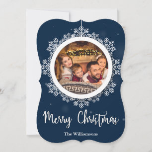 Cartes Pour Fêtes Annuelles Bleu flocon de neige ornement Noël Fancy Cut Photo