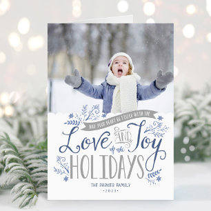 Cartes Pour Fêtes Annuelles Bleu floral Whimsy 2 photo plié