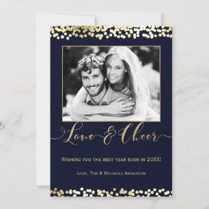 Cartes Pour Fêtes Annuelles Bleu foncé et or AMOUR et JOIE Photo de Nouvel An
