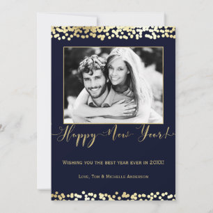 Cartes Pour Fêtes Annuelles Bleu foncé et or Joyeux Nouvel An Photo Moderne