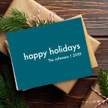 Cartes Pour Fêtes Annuelles Bleu fumée | Dusky Moody minimaliste Noël<br><div class="desc">Simple et élégant "happy holiday" citation carte de voeux avec typographie moderne en blanc sur un arrière - plan bleu fumée dans un style minimaliste scandinave "scandi". La carte peut être facilement personnalisée avec votre propre salutation de vacances, nom de famille et année pour faire une carte de vacances vraiment...</div>