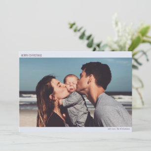 Cartes Pour Fêtes Annuelles Bleu Glacé Photo de Famille Minimaliste Joyeux Noë