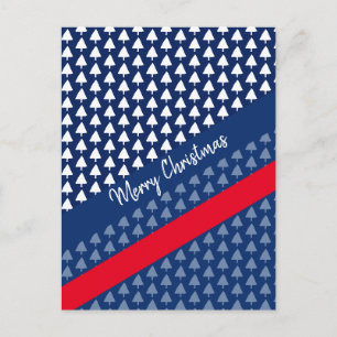 Cartes Pour Fêtes Annuelles Bleu Indigo Blanc Rouge Hiver Arbre Aquarelle