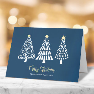 Cartes Pour Fêtes Annuelles Bleu Joyeux Noël Arbres Nom de Script Fantaisiste