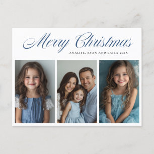 Cartes Pour Fêtes Annuelles Bleu Joyeux Noël Trois photos design