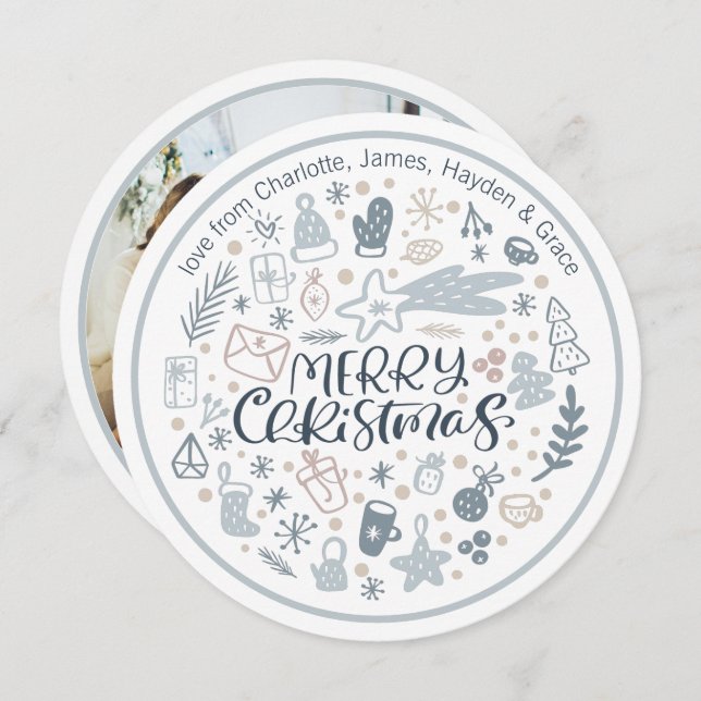 Cartes Pour Fêtes Annuelles Bleu Joyeux Noël Typographie personnalisée (Devant / Derrière)