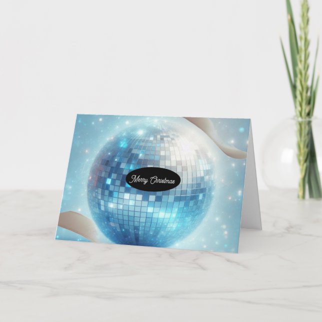 Cartes Pour Fêtes Annuelles Bleu Lumineuse Boule de Disco Noël (Devant)