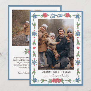 Cartes Pour Fêtes Annuelles Bleu Main Dessinée Nordique Photo Joyeux Noël 