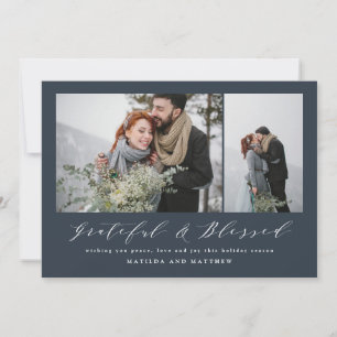 Cartes Pour Fêtes Annuelles Bleu marine minimal merci et bénédiction de Noël