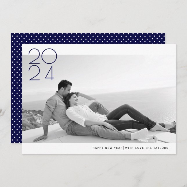 Cartes Pour Fêtes Annuelles bleu marine moderne Bonne année 2021 photo (Devant / Derrière)