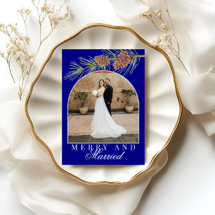 Cartes Pour Fêtes Annuelles Bleu marine Pin Merry & Married Photo Noël