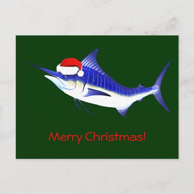 Cartes Pour Fêtes Annuelles Bleu Marlin Santa Claus (Devant)