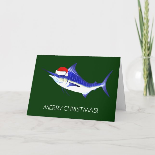 Cartes Pour Fêtes Annuelles Bleu Marlin Santa Claus (Devant)