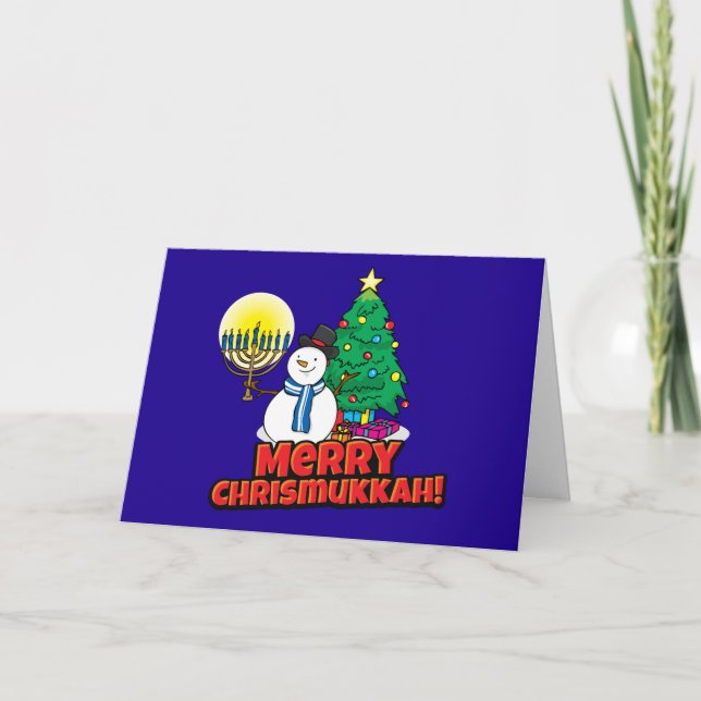 Cartes Pour Fêtes Annuelles Bleu Merry Chrismukkah Juif et Noël (Devant)