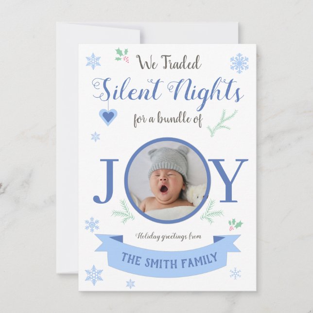 Cartes Pour Fêtes Annuelles Bleu mignon nuits Silent bundle de joie (Devant)