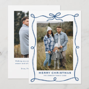 Cartes Pour Fêtes Annuelles Bleu minimaliste Noir Bow Ruban 2 Photo