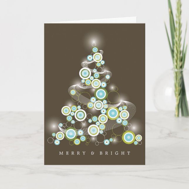 Cartes Pour Fêtes Annuelles Bleu Mod Cercles brillant arbre de Noël Abstrait (Devant)