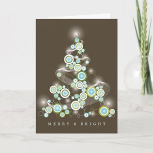 Cartes Pour Fêtes Annuelles Bleu Mod Cercles brillant arbre de Noël Abstrait