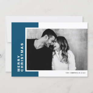 Cartes Pour Fêtes Annuelles Bleu moderne Bloc de couleur Joyeux Noël Photo
