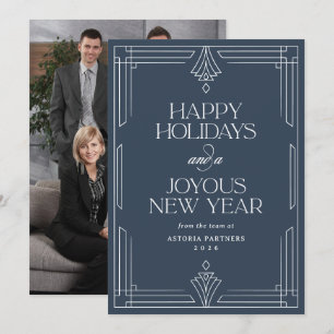Cartes Pour Fêtes Annuelles Bleu Moderne Déco Élégant Joyeuses Fêtes d'entrepr