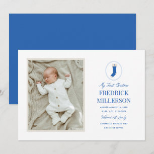 Cartes Pour Fêtes Annuelles Bleu Mon Premier Noël Nouveau-Né Garçon Photo