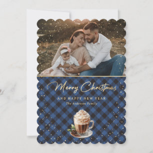 Cartes Pour Fêtes Annuelles Bleu neigeux Buffalo doré Plaid Photo Noël