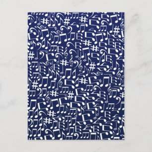 Cartes Pour Fêtes Annuelles Bleu Nuit Bleu de Cobalt Blanc Notes de Musique Da