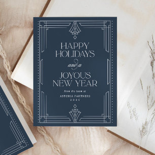 Cartes Pour Fêtes Annuelles Bleu Nuit Classique Élégant Joyeuses Fêtes de l'En