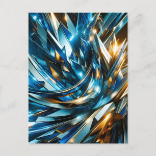 Cartes Pour Fêtes Annuelles Bleu Or Abstrait Métallique Géométrique Futuriste