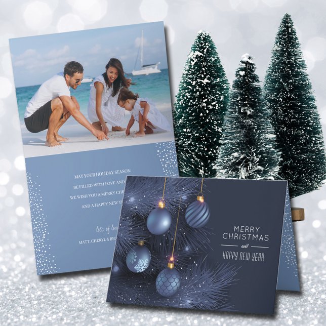 Cartes Pour Fêtes Annuelles Bleu ornements de Noël Plié Photo (Créateur téléchargé)