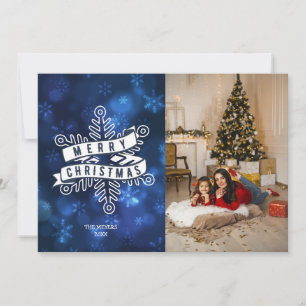 Cartes Pour Fêtes Annuelles Bleu Photo Flocon de neige Joyeux Noël Lettres