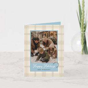Cartes Pour Fêtes Annuelles Bleu Poussiéreux Beige Clair à Carreaux Deux Photo
