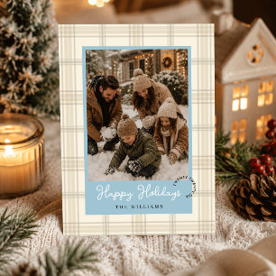 Cartes Pour Fêtes Annuelles Bleu Poussiéreux Beige Clair à Carreaux Deux Photo
