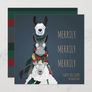 Cartes Pour Fêtes Annuelles Bleu Quirky Cute Drôle "Merrily Merrily Merrily"