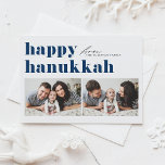 Cartes Pour Fêtes Annuelles Bleu Retro Typographie Happy Hanoukka Deux photos<br><div class="desc">Heureux Hanoukka ! Envoyez vos salutations Hanoukka à votre famille et à vos amis avec cette carte photo personnalisable Hanoukka. Il présente une typographie rétro et audacieuse. Personnalisez en ajoutant vos détails. Cette carte Hanoukka personnalisée est disponible sur d'autres couleurs et cartons. Des éléments correspondants sont disponibles.</div>