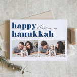 Cartes Pour Fêtes Annuelles Bleu Retro Typographie Happy Hanoukka Deux photos<br><div class="desc">Heureux Hanoukka ! Envoyez vos salutations Hanoukka à votre famille et à vos amis avec cette carte photo personnalisable Hanoukka. Il présente une typographie rétro et audacieuse. Personnalisez en ajoutant vos détails. Cette carte Hanoukka personnalisée est disponible sur d'autres couleurs et cartons. Des éléments correspondants sont disponibles.</div>