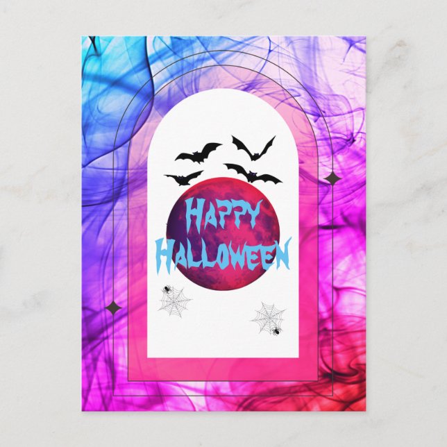 Cartes Pour Fêtes Annuelles Bleu rose Moderne Unique Éffrayant Joyeux Hallowee (Devant)